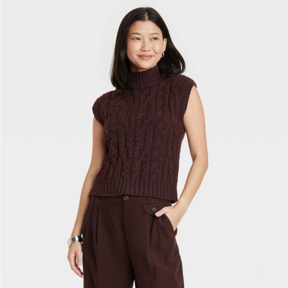 Women's Crewneck Cropped Sweater Vest -
A New Day™ Dark Brown - Picture 1 of 9